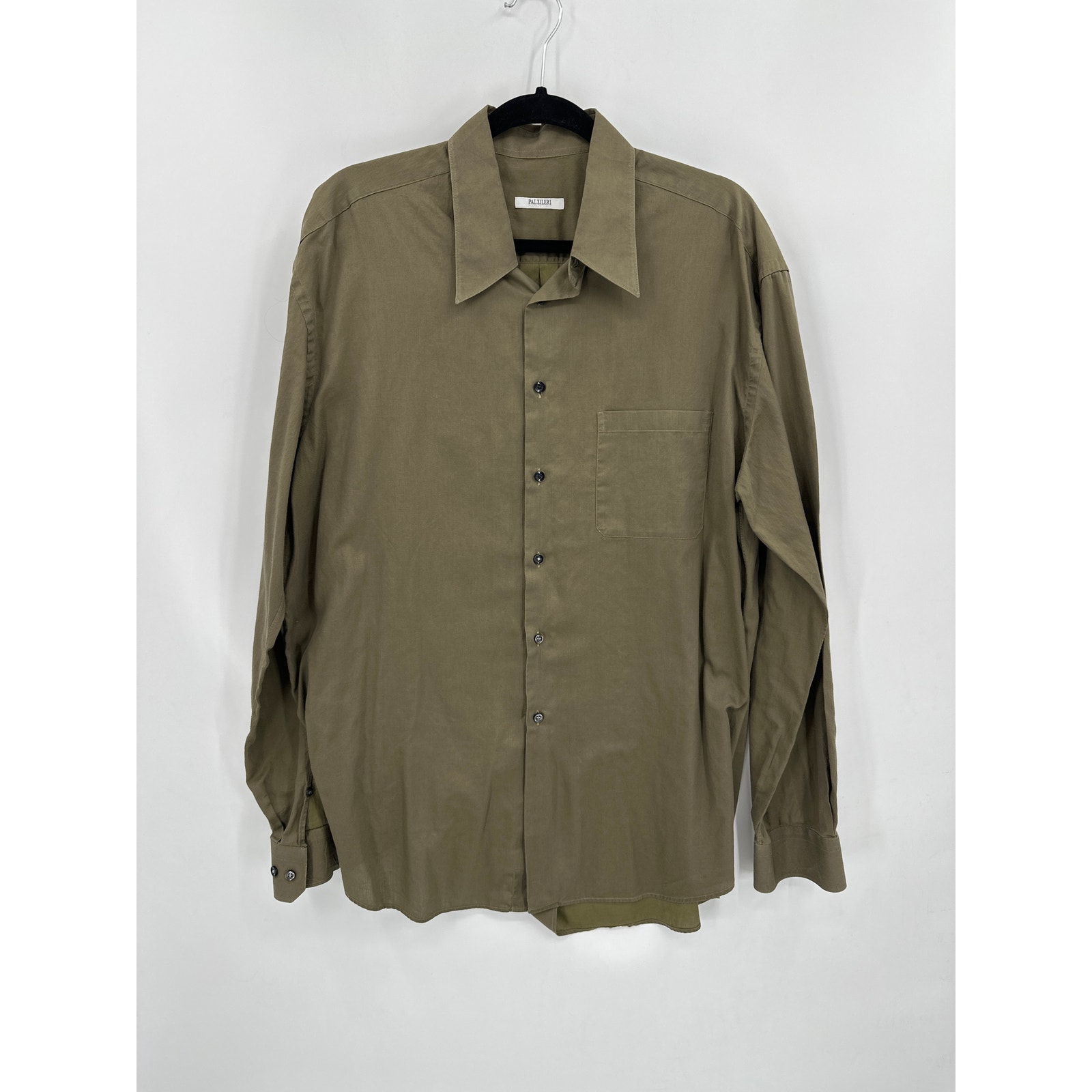 Pal Zileri 100% Cotton Long Sleeve Shirt Milano Collar Olive Green Size 43/Us 17